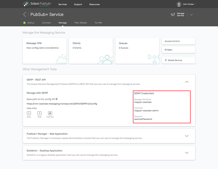 Screenshot: Messaging Connectivity Information