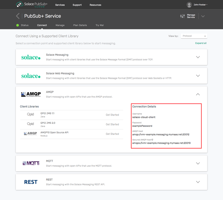 Screenshot: Messaging Connectivity Information