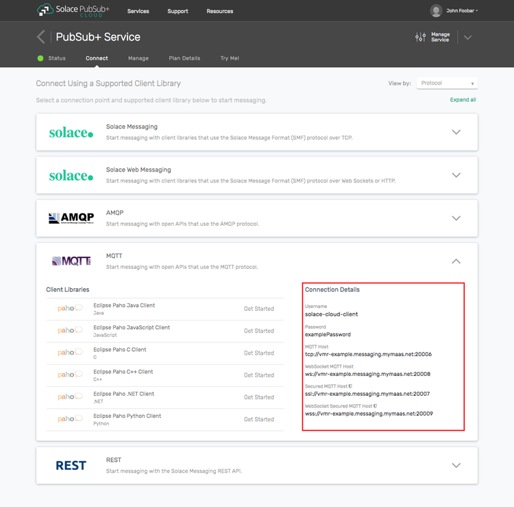 Screenshot: Messaging Connectivity Information